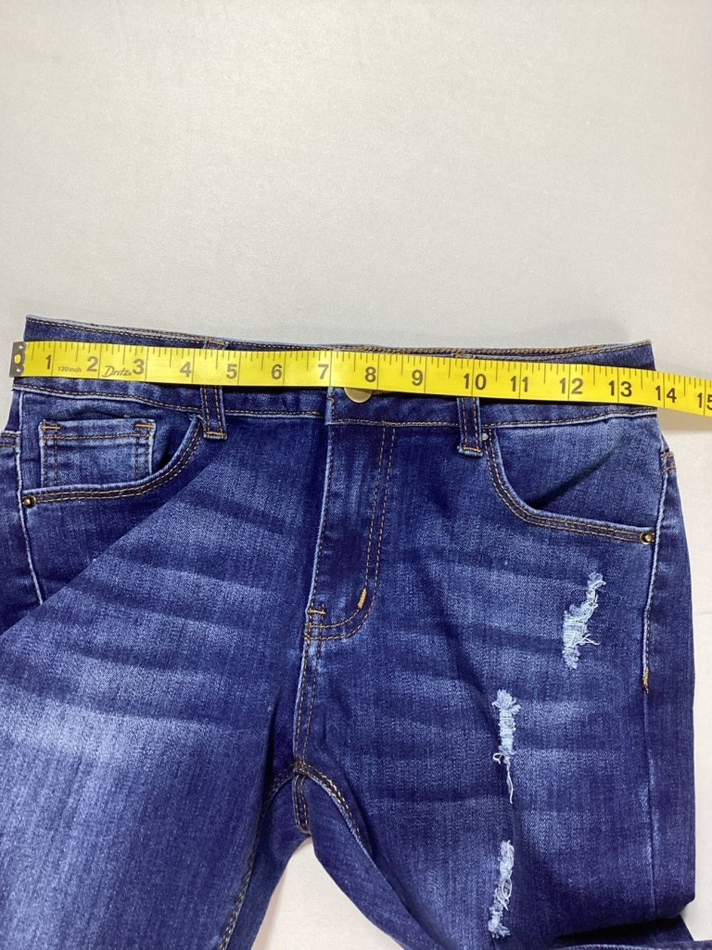 Women’s Dark Blue High Waist Distressed Flare Jeans - Picture 8 of 11